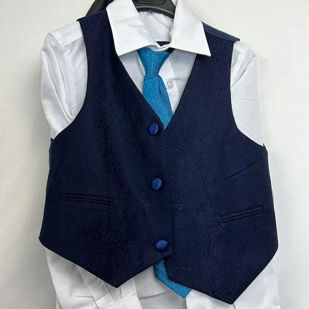 Wqi.Han navy brocade blue 5 piece tuxedo size 6 NWT